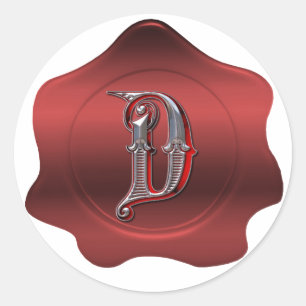 Elegant D Monogram Red Wax Seal Look Sticker