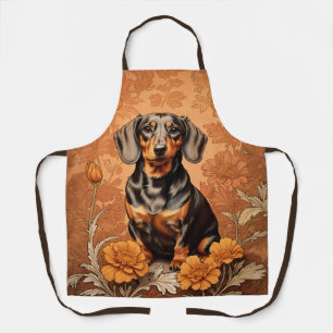Elegant Dachshund And Marigolds   Apron