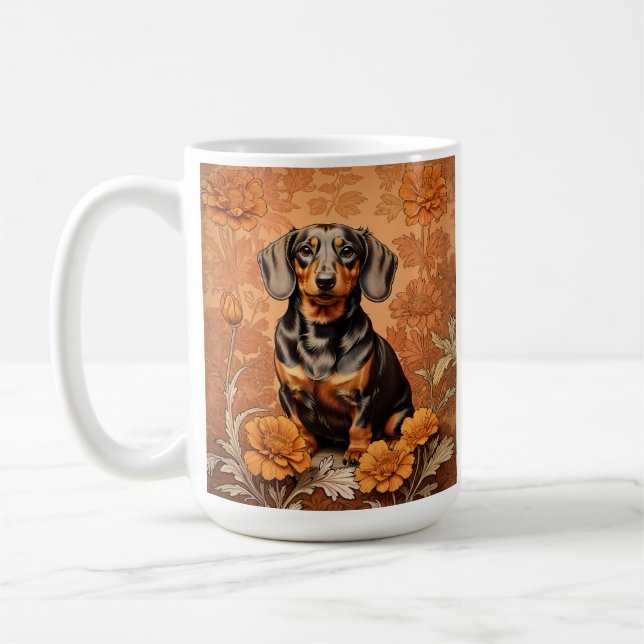 Elegant Dachshund And Marigolds   Coffee Mug (Left)