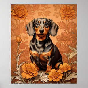 Elegant Dachshund And Marigolds Poster