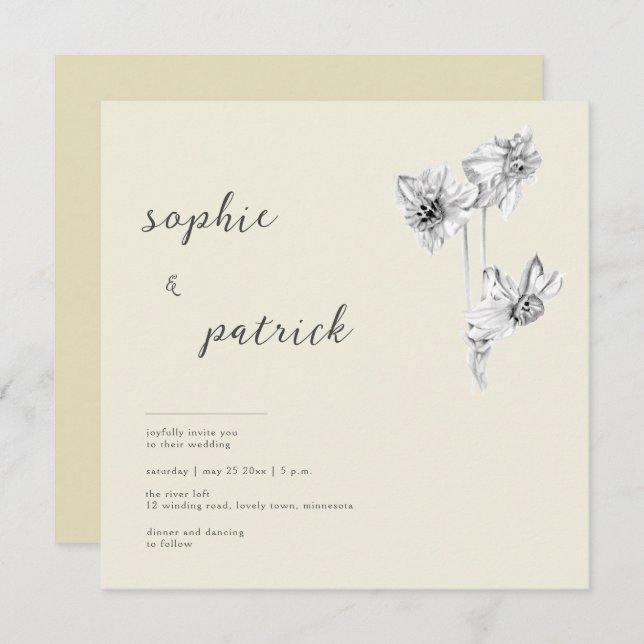 Elegant Daffodils Modern Minimalist Spring Wedding Invitation (Front/Back)