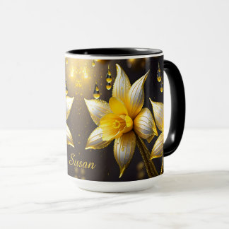 Elegant Daffodils With Gold Accents, custom Mug