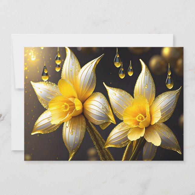 Elegant daffodils with gold accents, Easter  Holiday Card (Front)
