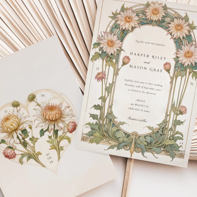 Elegant Dahlia Art Nouveau Wedding  Invitation (Creator Uploaded)