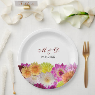 Elegant Dahlia Florals Wedding Paper Plate
