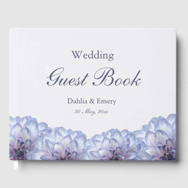 Elegant Dahlias Lilac Grey Wedding Guest Book (Front)