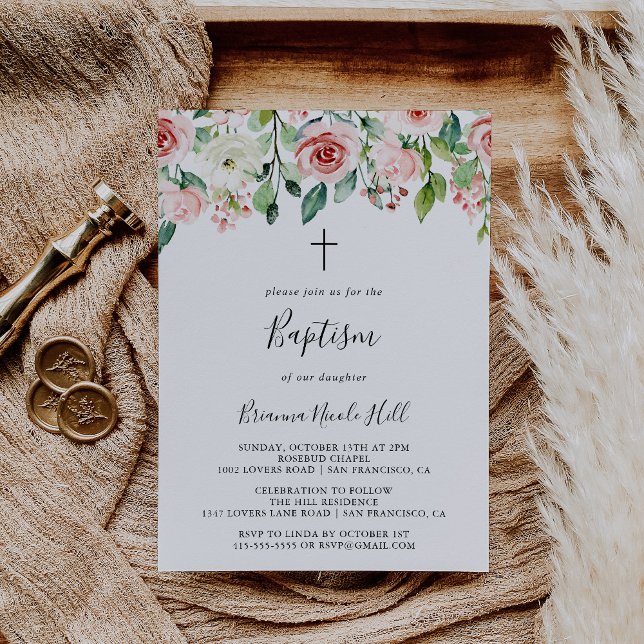Elegant Dainty Autumn Floral Baptism Invitation (Creator Uploaded)