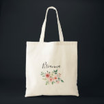 Elegant Dainty Autumn Floral Bridesmaid Tote Bag<br><div class="desc">This elegant dainty autumn floral bridesmaid tote bag is the perfect wedding gift to present your bridesmaids and maid of honor for a modern wedding. The design features illustrated pink,  blush and white roses,  peonies with green foliage clustered into bouquets,  accentuating the beautiful fall colors.</div>