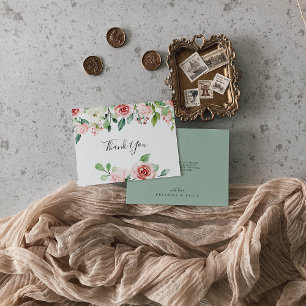 Elegant Dainty Autumn Floral Flat Wedding Thank You Card