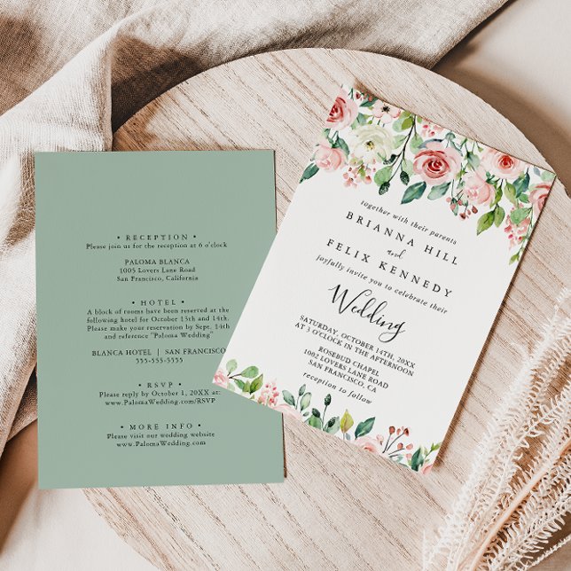 Elegant Dainty Autumn Floral Front & Back Wedding Invitation (Creator Uploaded)