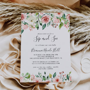 Elegant Dainty Autumn Floral Sip and See Invitation