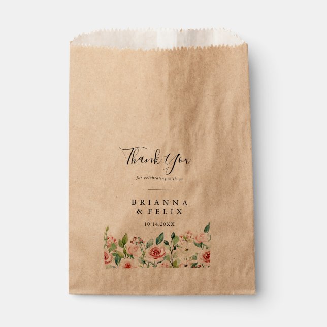 Elegant Dainty Autumn Floral Thank You Wedding Favour Bags (Front)