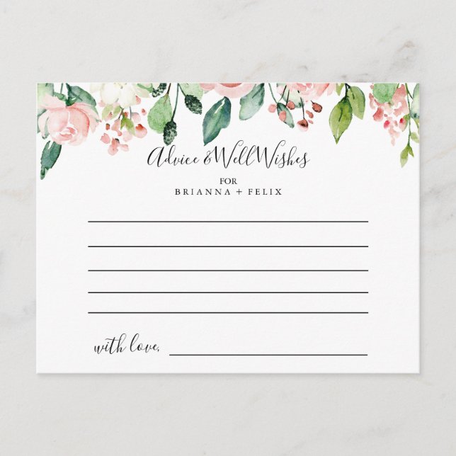 Elegant Dainty Autumn Floral Wedding Advice Card (Front)