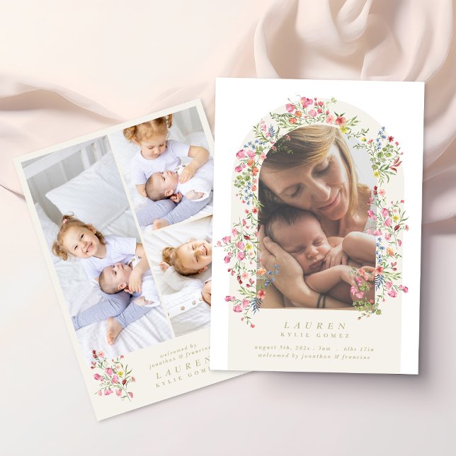 elegant dainty floral arch 4 photo our baby birth announcement (Creator Uploaded)