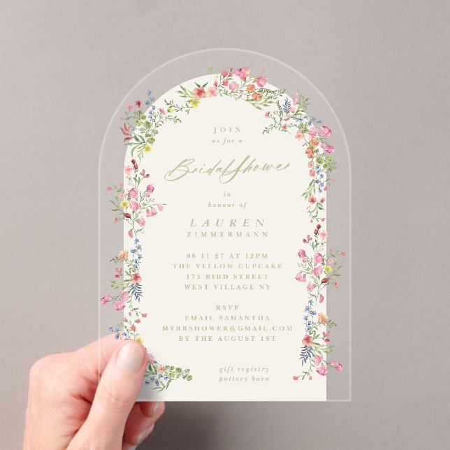elegant dainty floral arch spring Bridal Shower Acrylic Invitations (Insitu (Handheld))