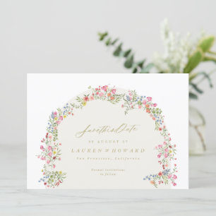 elegant dainty floral arch spring wedding photo save the date