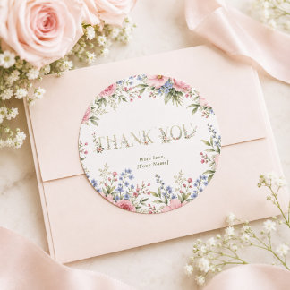 elegant dainty floral spring BRIDE thank you Classic Round Sticker