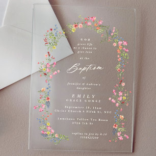 elegant dainty floral summer arch baptism acrylic invitations