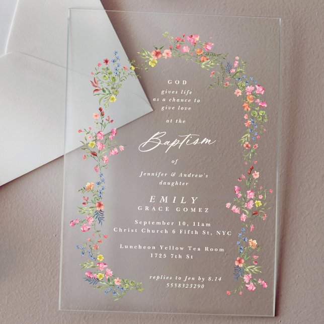 elegant dainty floral summer arch baptism acrylic invitations (Creator Uploaded)