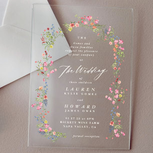 elegant dainty floral summer arch wedding acrylic invitations