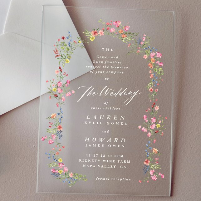 elegant dainty floral summer arch wedding acrylic invitations (Creator Uploaded)