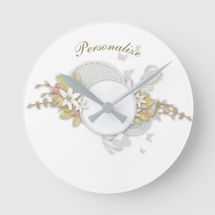 Elegant Dainty Floral Theme Art Decor Personalise Round Clock