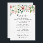 Elegant Dainty Wedding Kissing Menu Game Card<br><div class="desc">This elegant dainty wedding kissing menu game card is perfect for a modern wedding reception. The design features illustrated pink,  blush and white roses,  peonies with green foliage clustered into bouquets,  accentuating the beautiful fall colours.</div>