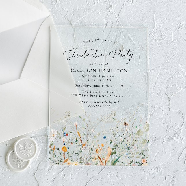 Elegant Dainty Wildflowers Graduation Party Acrylic Invitations (Creator Uploaded)