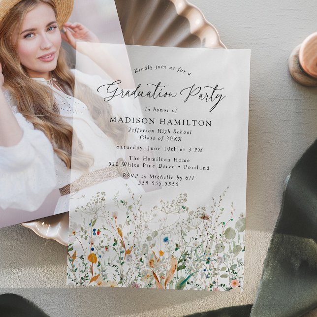 Elegant Dainty Wildflowers Graduation Party Vellum Invitations (Creator Uploaded)