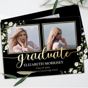 Elegant Daisies Black 3 Photo Graduate Graduation
