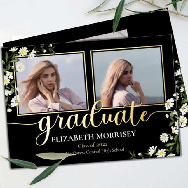 Elegant Daisies |Black 3 Photo Graduate Graduation (Creator Uploaded)