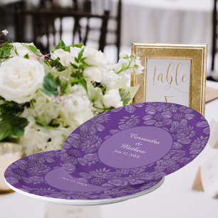 Elegant Daisies in Floral Royal Purple Wedding Paper Plate