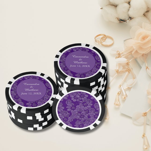 Elegant Daisies in Purple Wedding Poker Chips (Elegant Daisies in Purple Wedding Poker Chips)