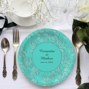 Elegant Daisies in Turquoise Wedding Paper Plate