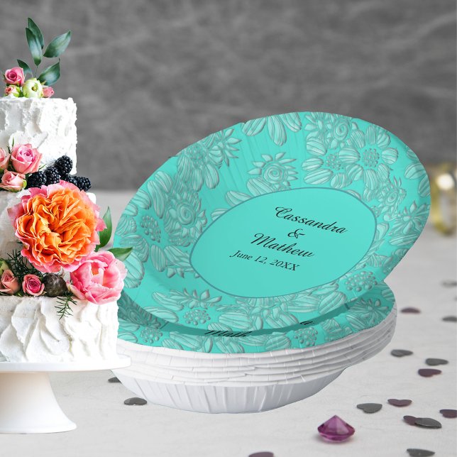 Elegant Daisies in Turquoise Wedding Paper Plate (Elegant Daisies in Turquoise Wedding Paper Bowls)