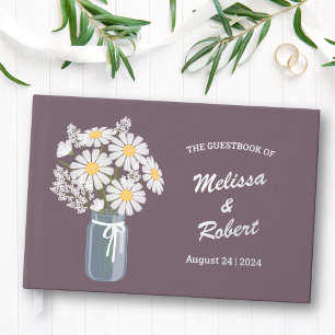 Elegant Daisies Mason Jar Wedding Foil Purple Guest Book