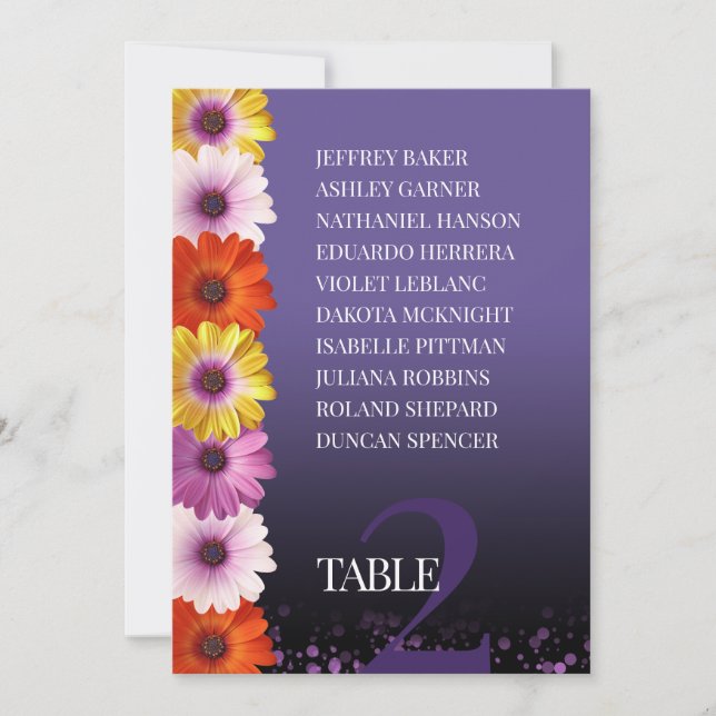 Elegant Daisies Purple Glitter Seating Charts Invitation (Front)