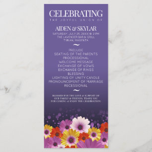 Elegant Daisies Purple Glitter Wedding Program Programme