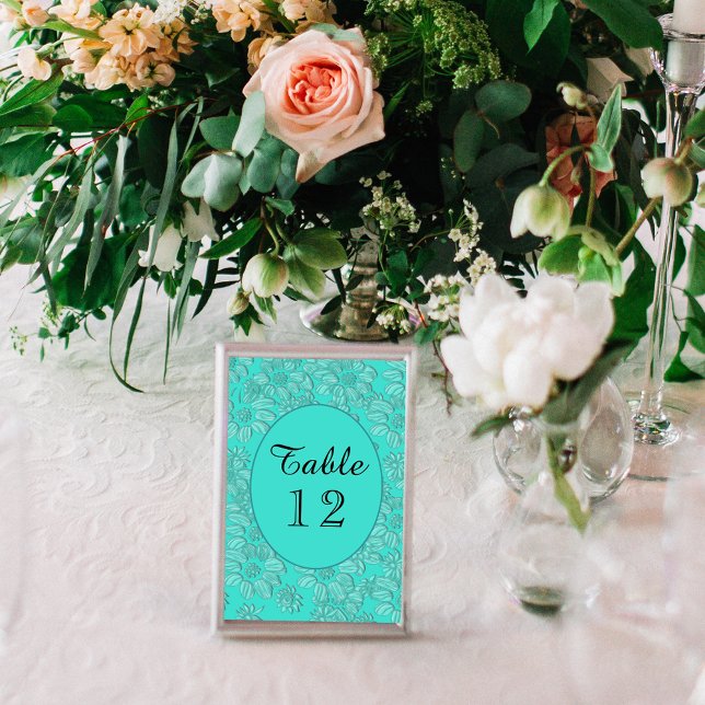 Elegant Daisies Turquoise Wedding Table No 3x5 Number (Elegant Daisies Turquoise Wedding Table No 3x5 Table Number)