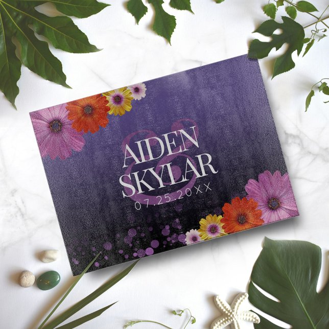 Elegant Daisies with Purple Glitter Newlyweds Cutting Board (Creator Uploaded)