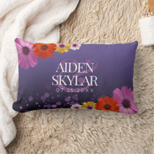 Elegant Daisies with Purple Glitter Newlyweds Lumbar Cushion