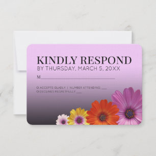 Elegant Daisies with Purple Glitter Wedding RSVP Card