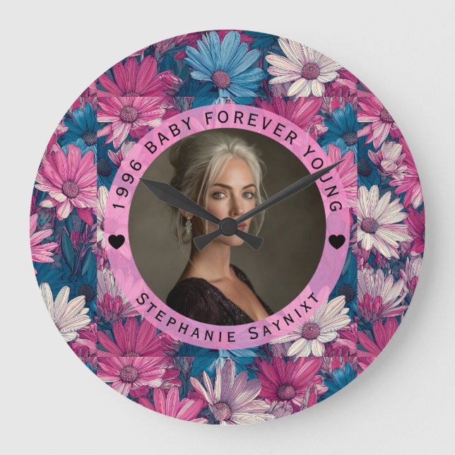 Elegant Daisy 1St Birthday Unique Large Clock (Front)