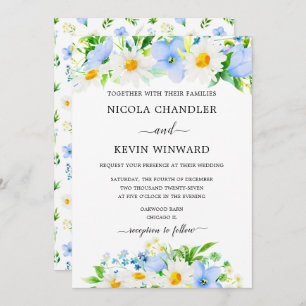 Elegant Daisy and Forget Me Not Wedding Invitation