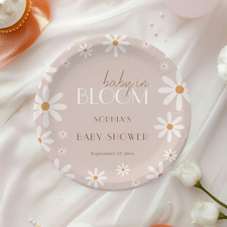 Elegant Daisy Baby Girl Baby Shower Paper Plate
