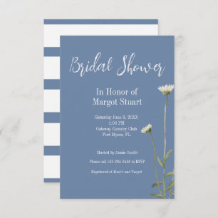 Elegant Daisy Blue Grey Script Striped Bridal 