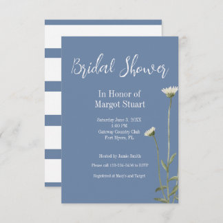 Elegant Daisy Blue Grey Script Striped Bridal