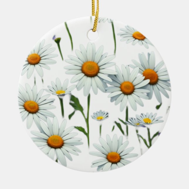 Elegant Daisy Boho Floral Christmas Ceramic Tree Decoration (Front)