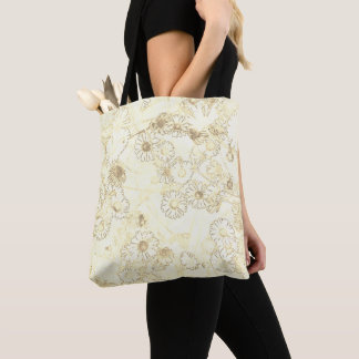 Elegant daisy cream and white tote bag