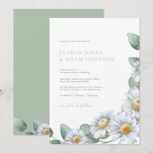Elegant Daisy Eucalyptus Monogram Wedding Invitation